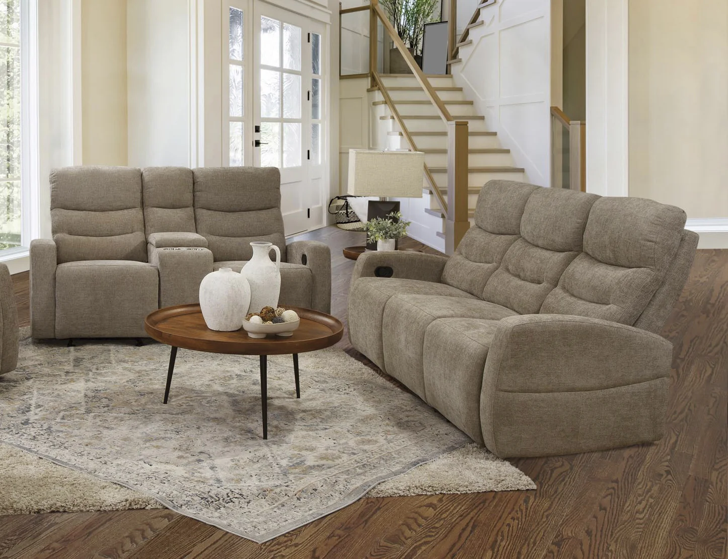 Pontenza Taupe Manual Reclining Living Room Set - Image 2