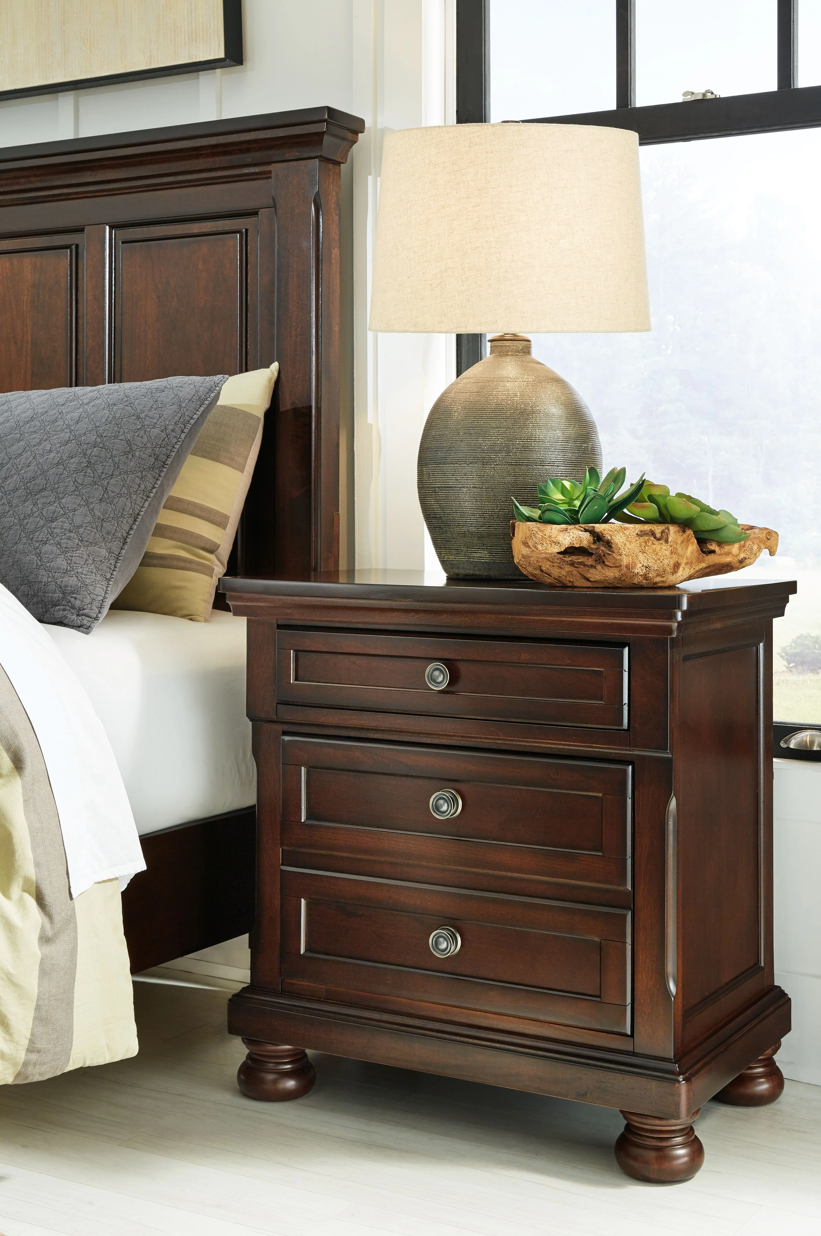 Porter - Two Drawer Night Stand - Dark Brown - Image 3