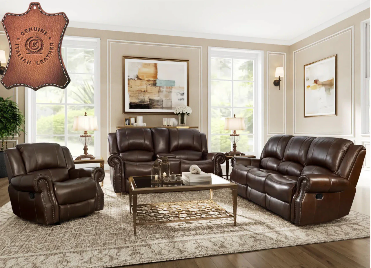 Ranger Chocolate Reclining Leather Living Room Set