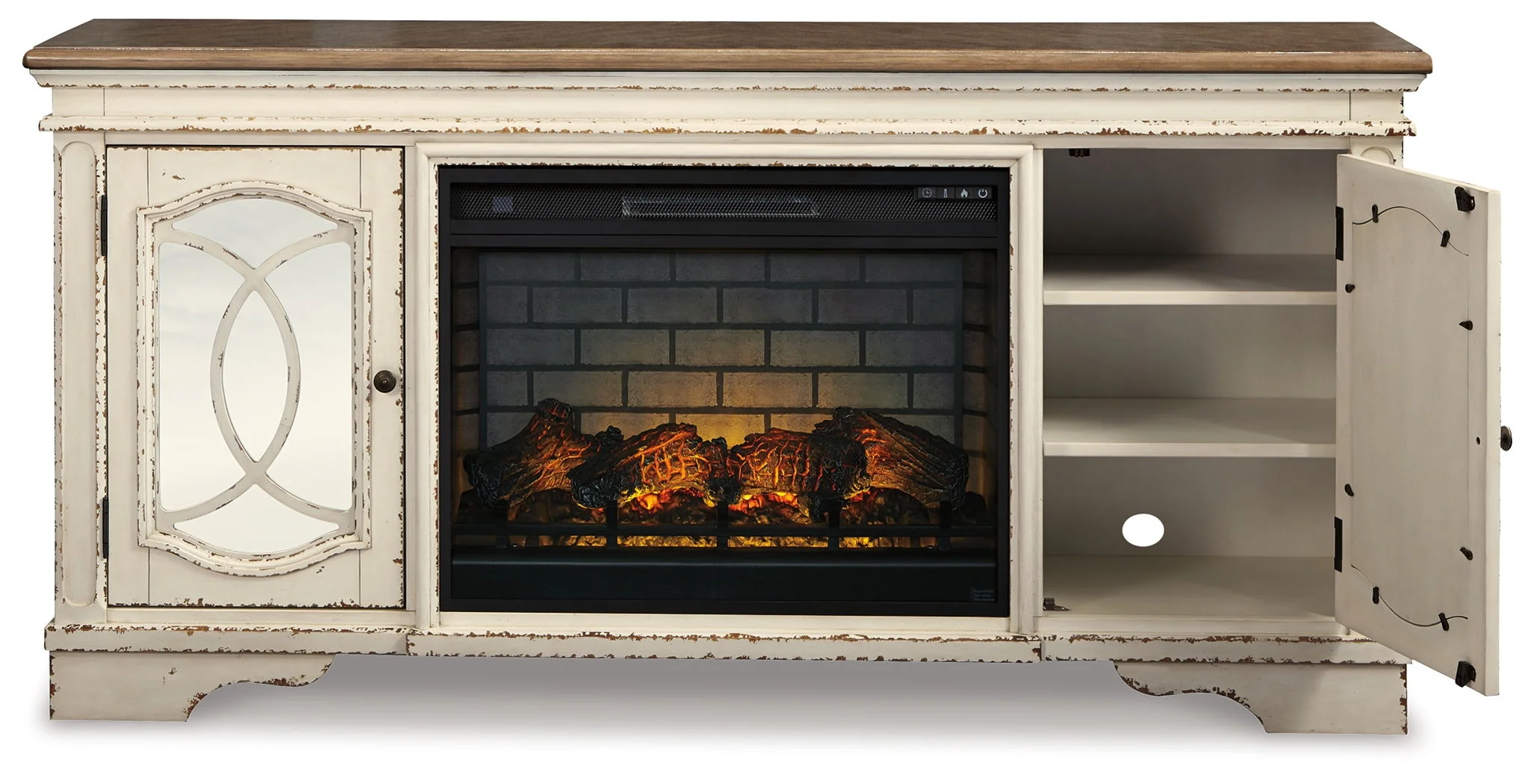 Realyn - 2 Pc. - 74" TV Stand with Electric Infrared Fireplace Insert - Chipped White - Image 2