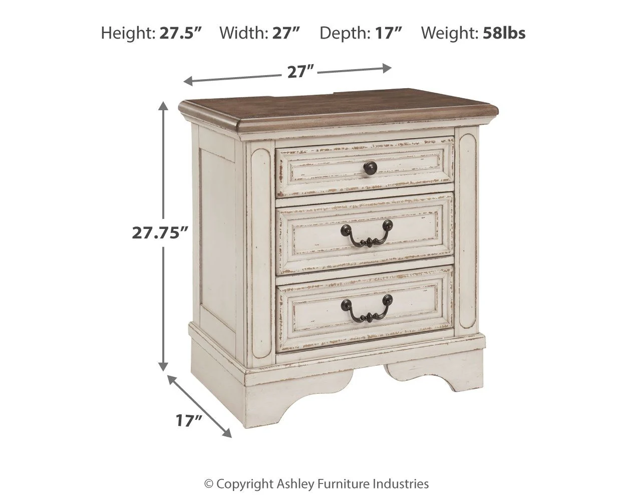Realyn - Three Drawer Night Stand - White / Brown / Beige - Image 2