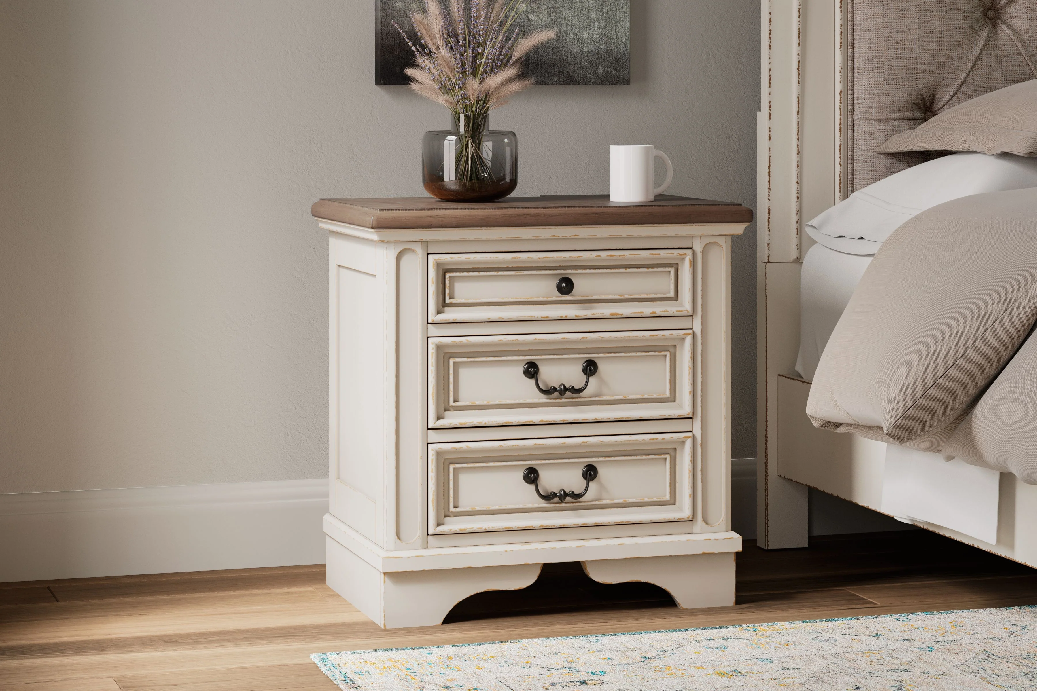 Realyn - Three Drawer Night Stand - White / Brown / Beige - Image 3