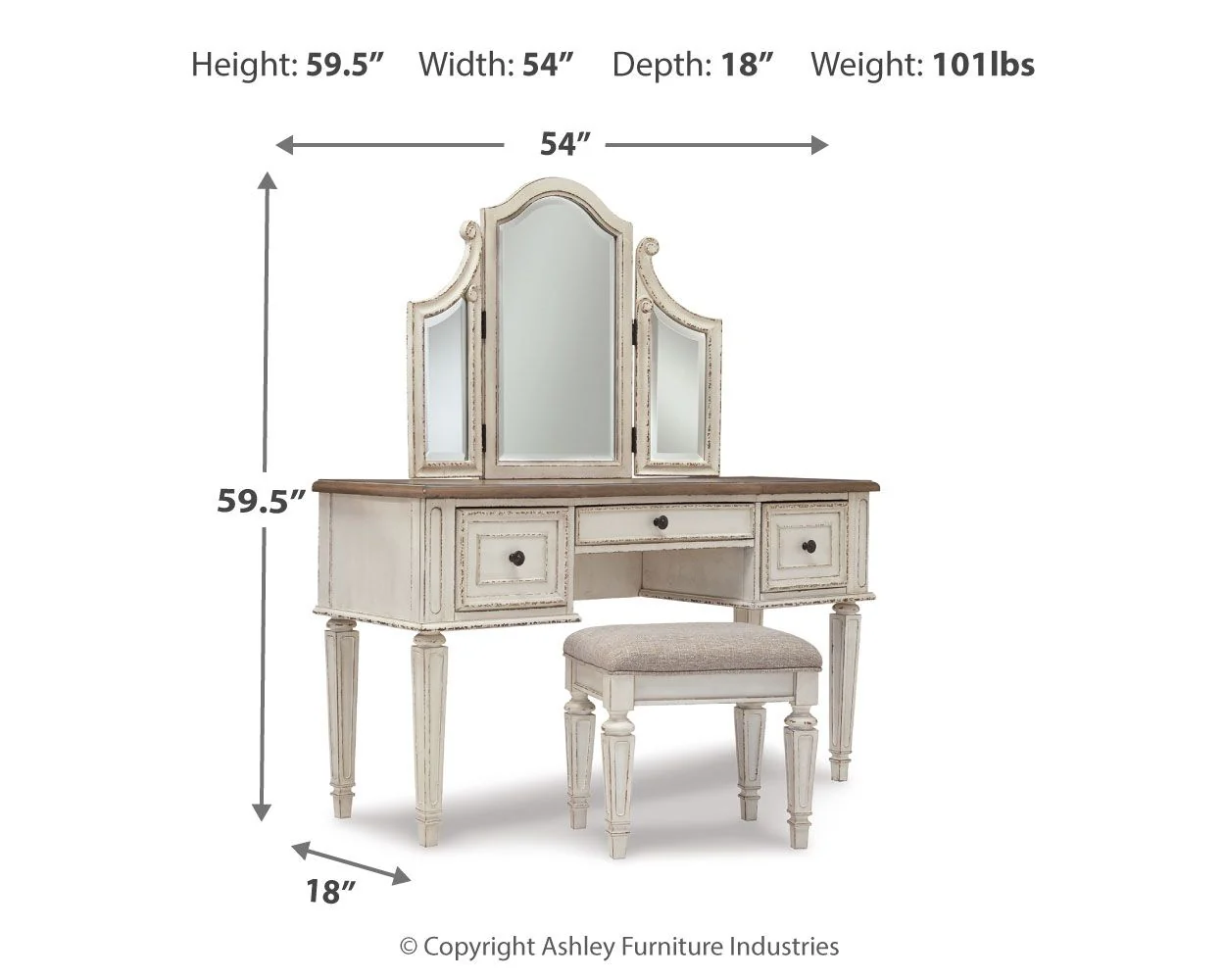 Realyn - Vanity/Mirror/Stool (Set of 3) - White / Brown / Beige - Image 4