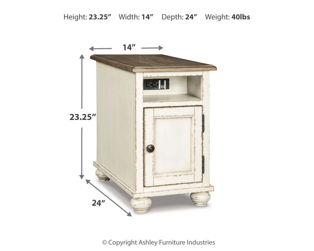 Realyn - Chair Side End Table - AC / USB - White / Brown - Image 2