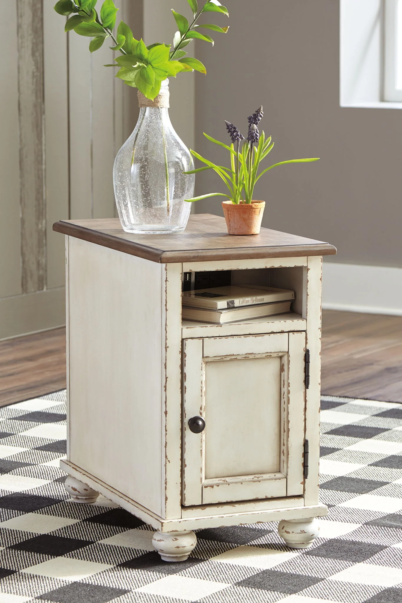 Realyn - Chair Side End Table - AC / USB - White / Brown - Image 4