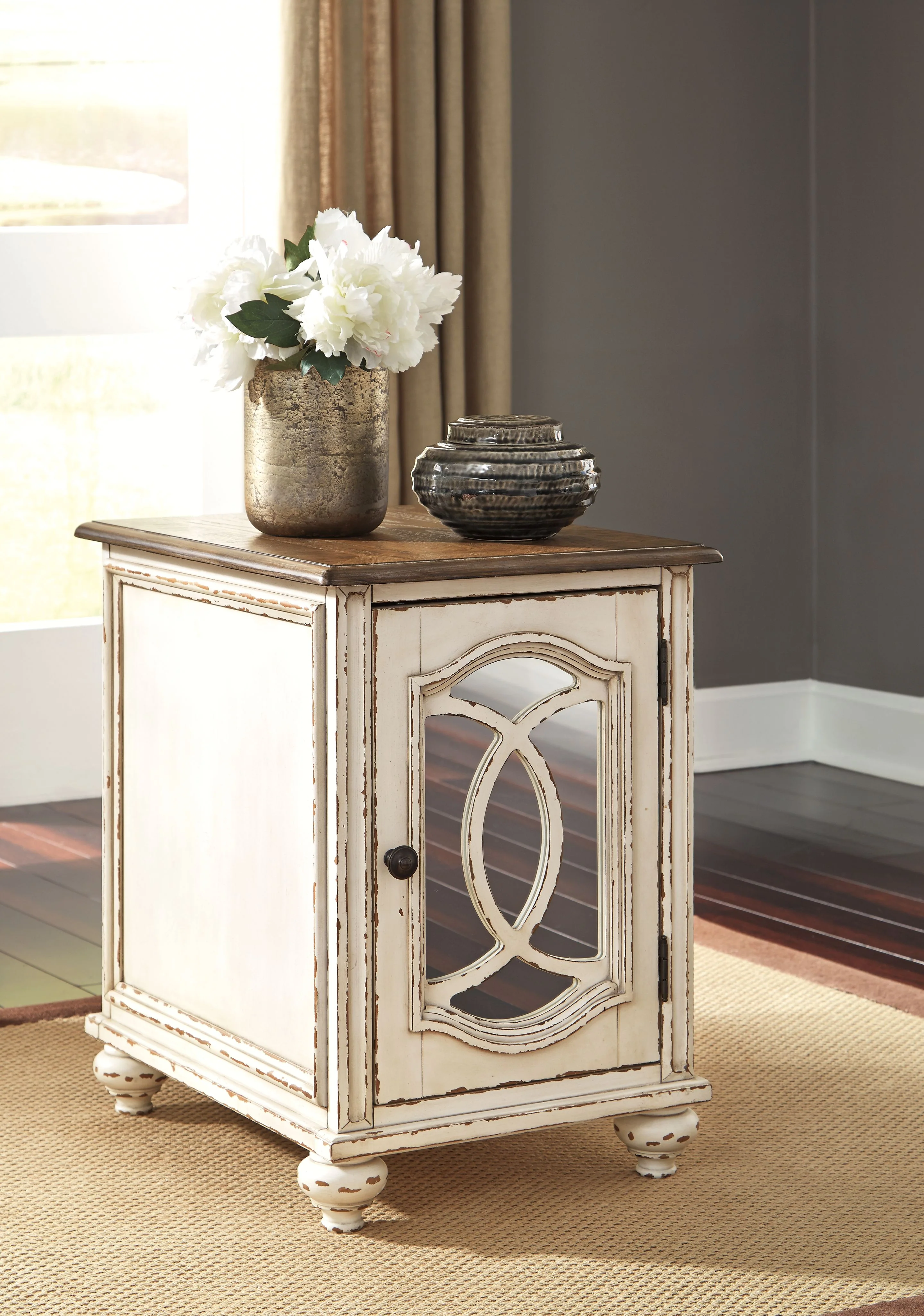 Realyn - Chair Side End Table - Insert Mirror - White / Brown - Image 3