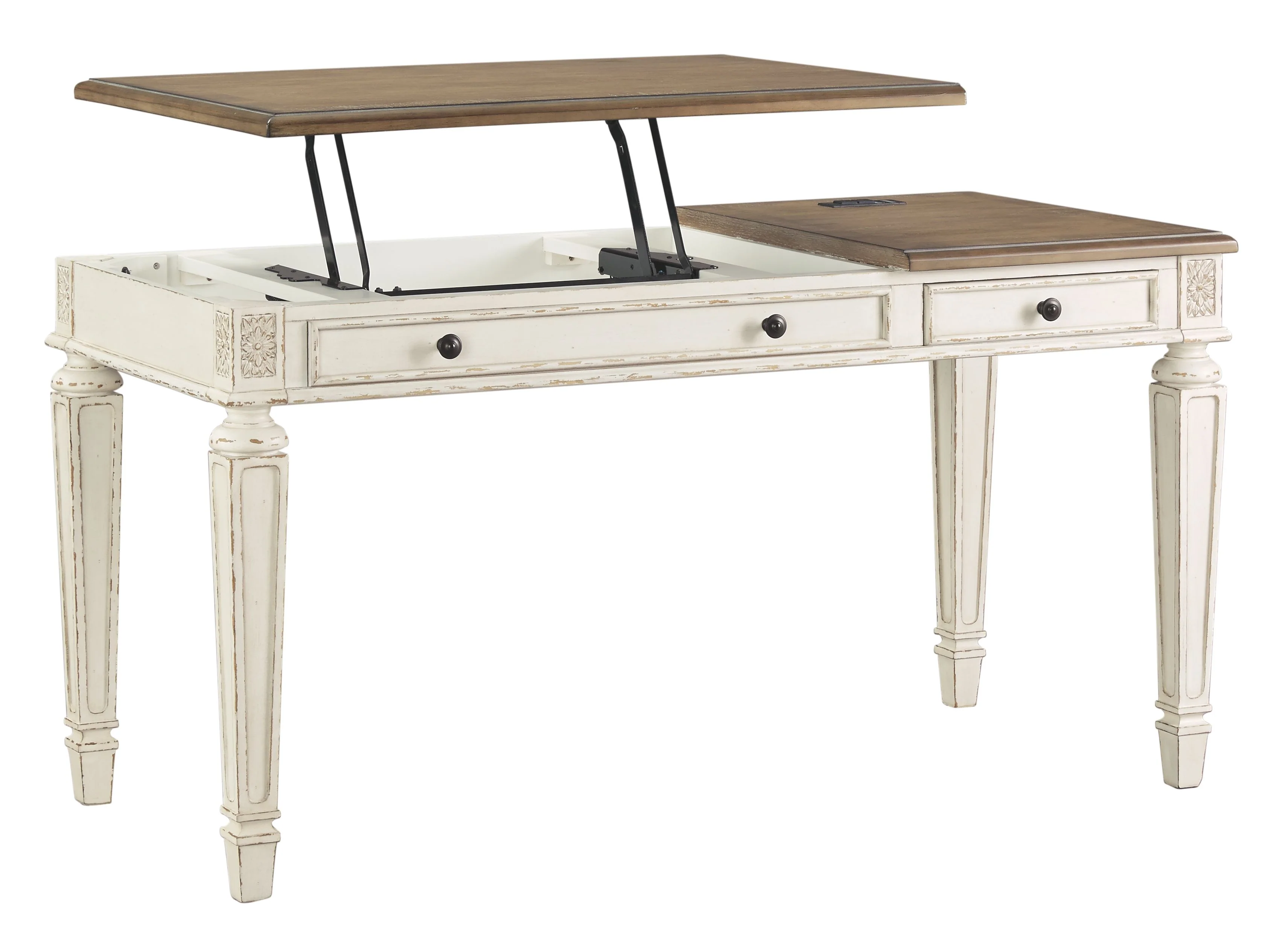 Realyn - Home Office Lift Top Desk - White / Brown - Image 3