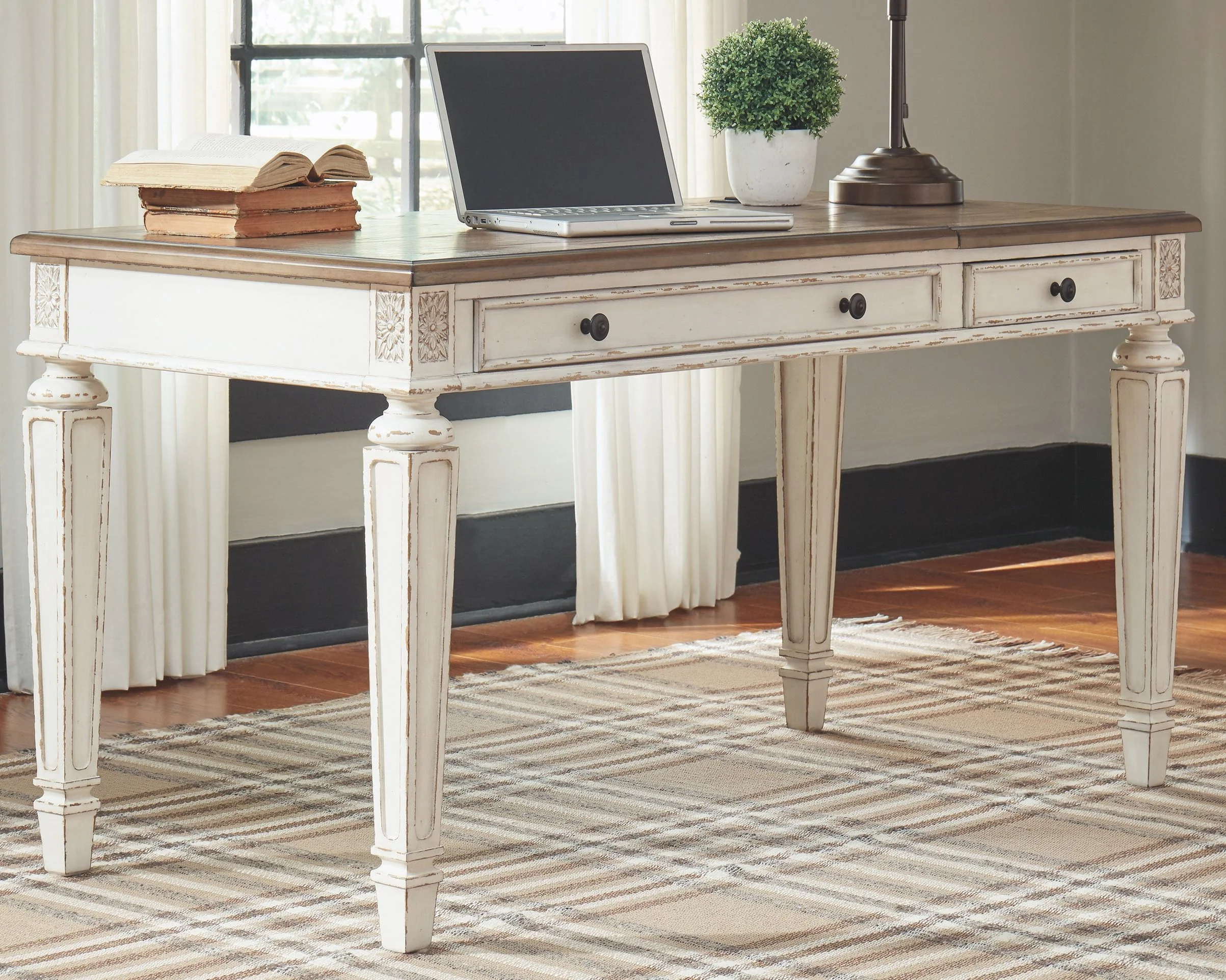 Realyn - Home Office Lift Top Desk - White / Brown - Image 4