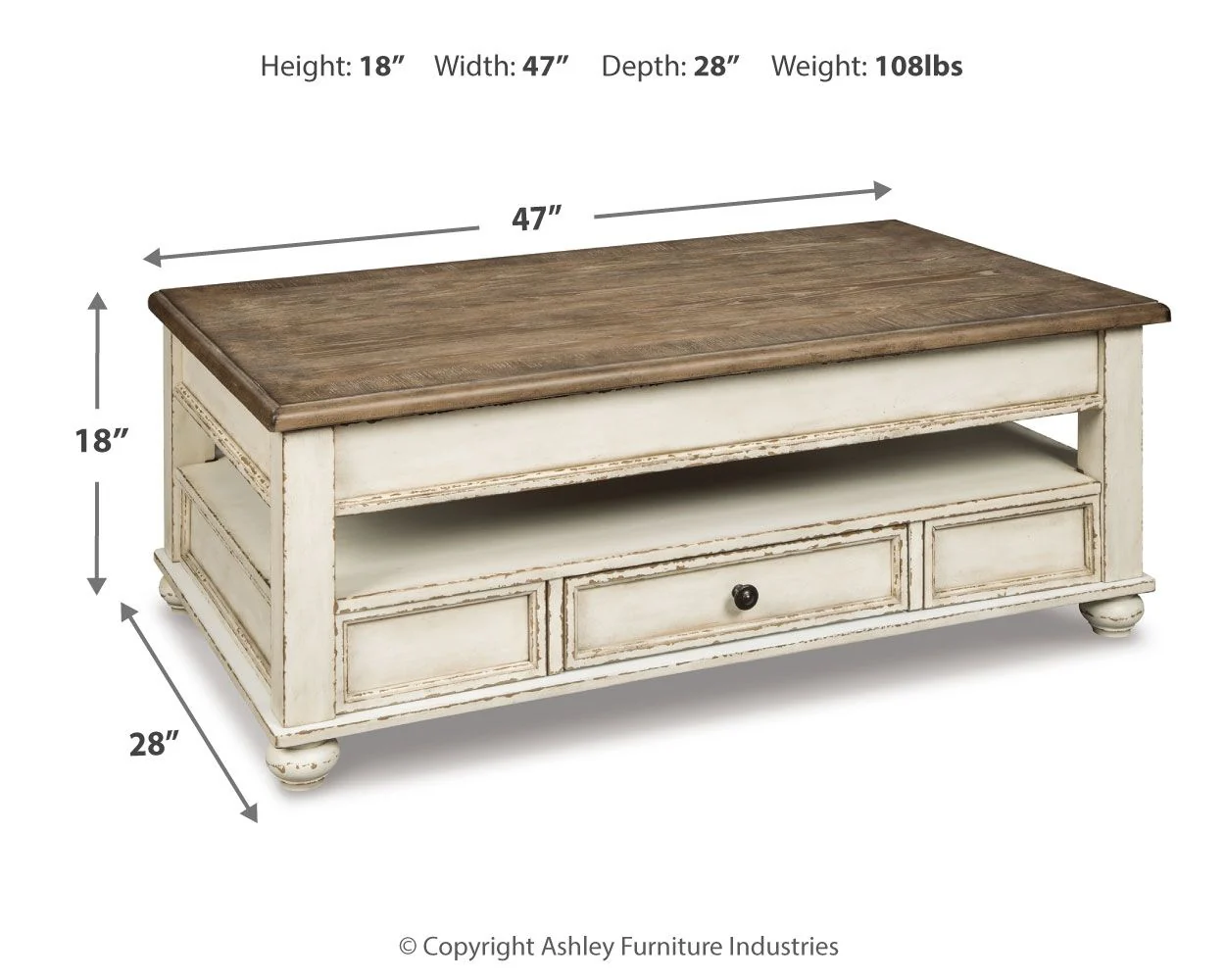 Realyn - Lift Top Cocktail Table - White / Brown - Image 2