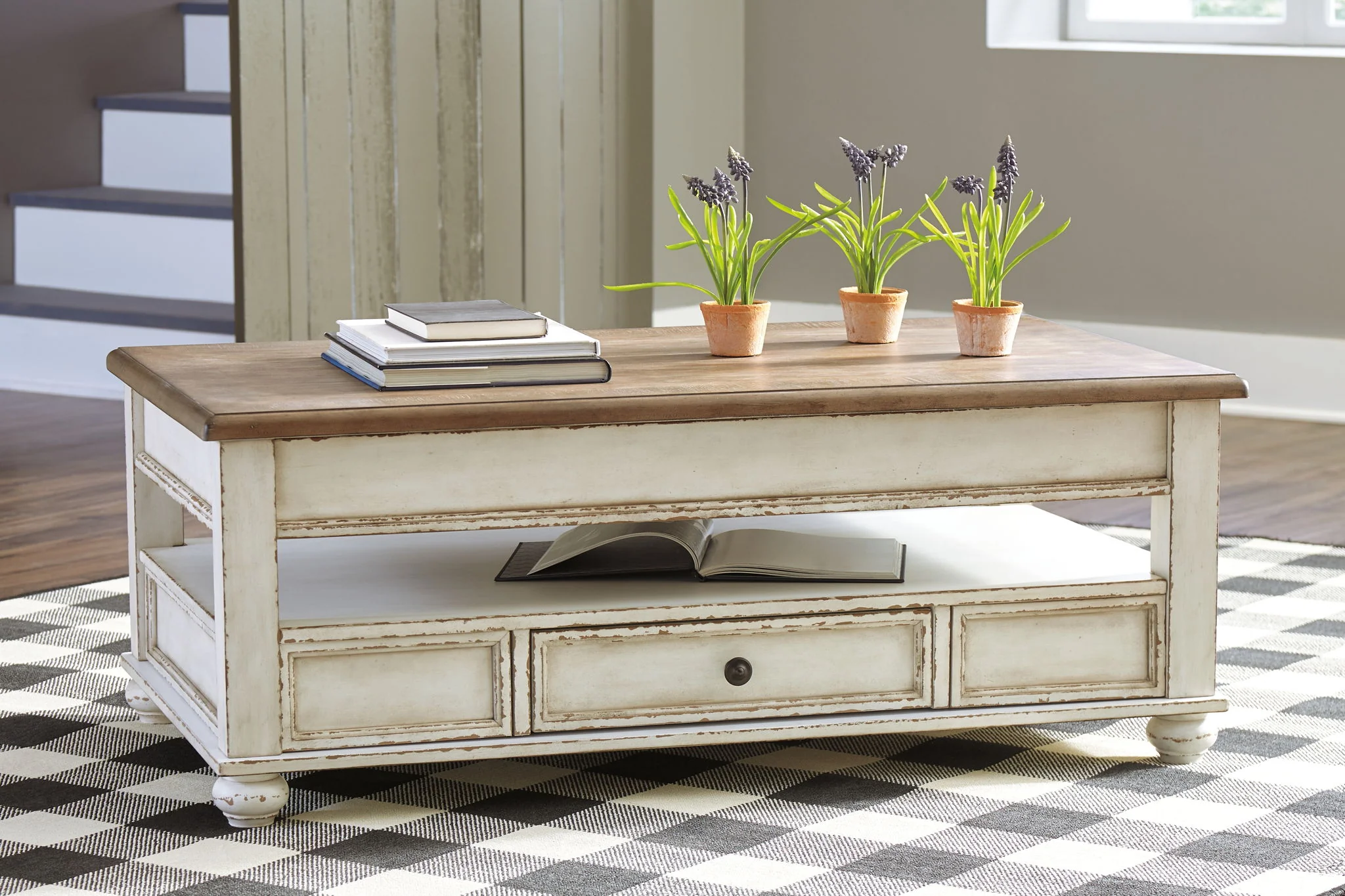 Realyn - Lift Top Cocktail Table - White / Brown - Image 4
