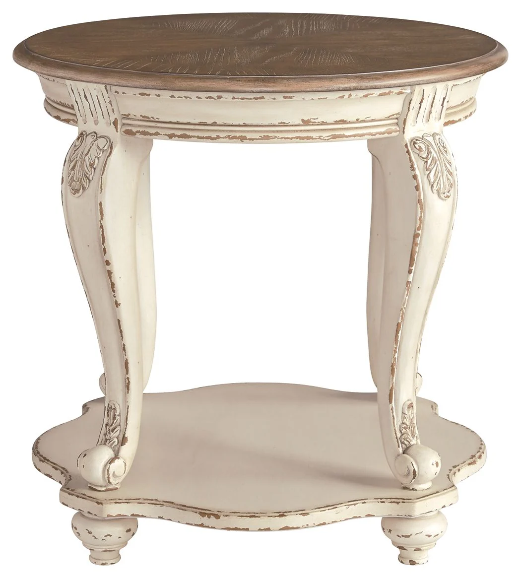 Realyn - Round End Table - White / Brown - Image 2