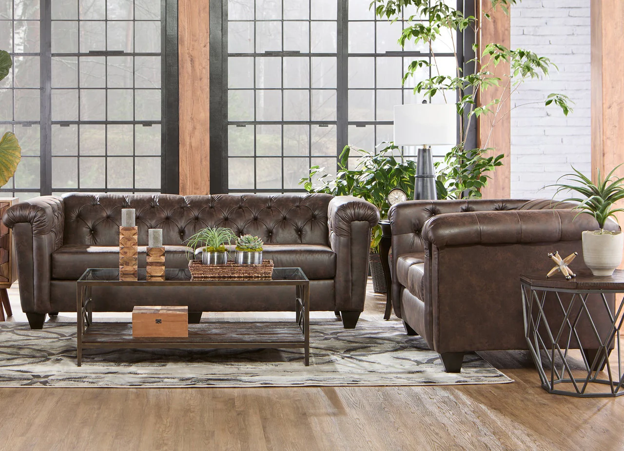 Ridgeline Brownie Chesterfield Sofa & Loveseat Set