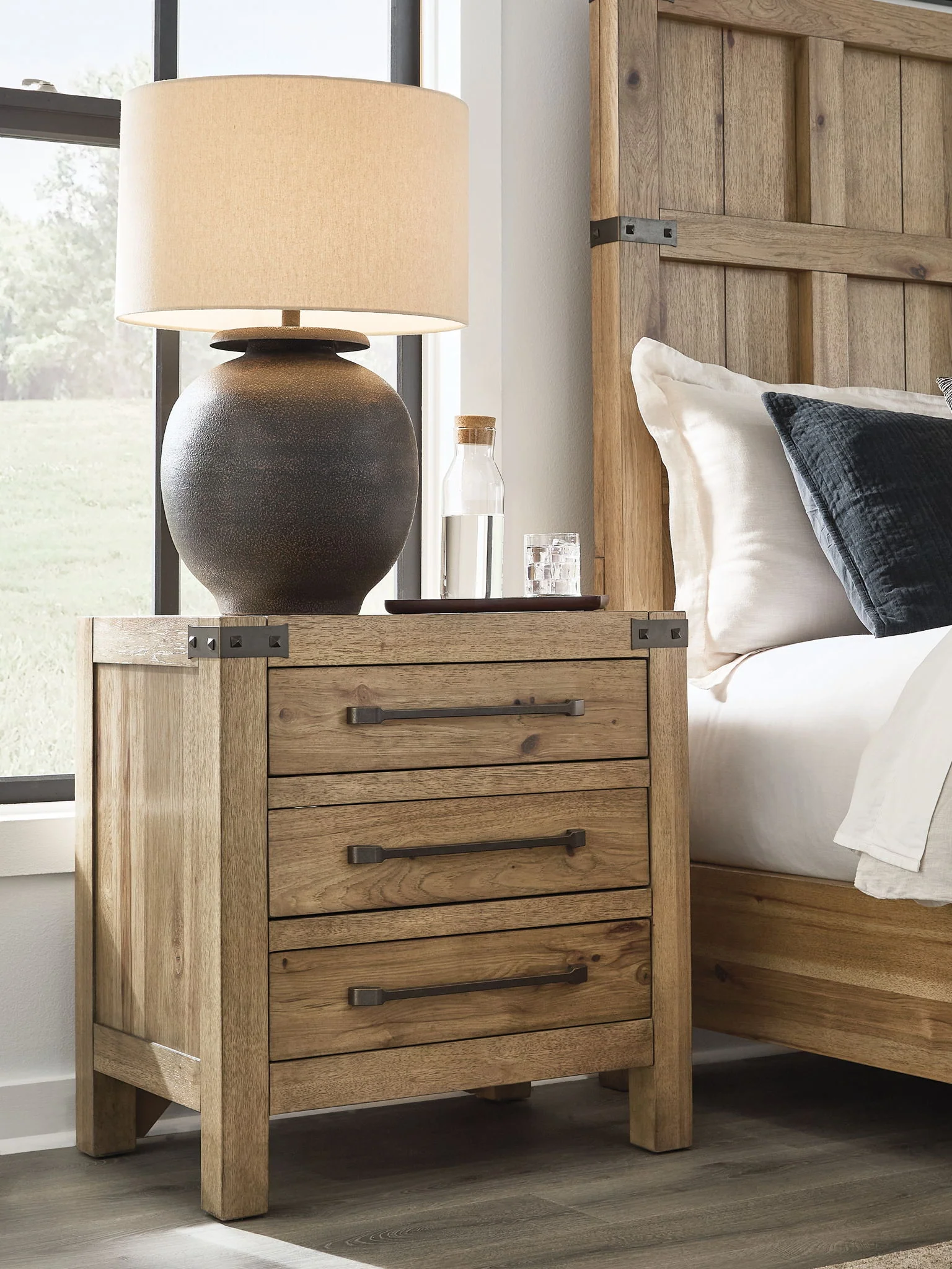 Ridgester - Three Drawer Night Stand - Light Brown - Image 3