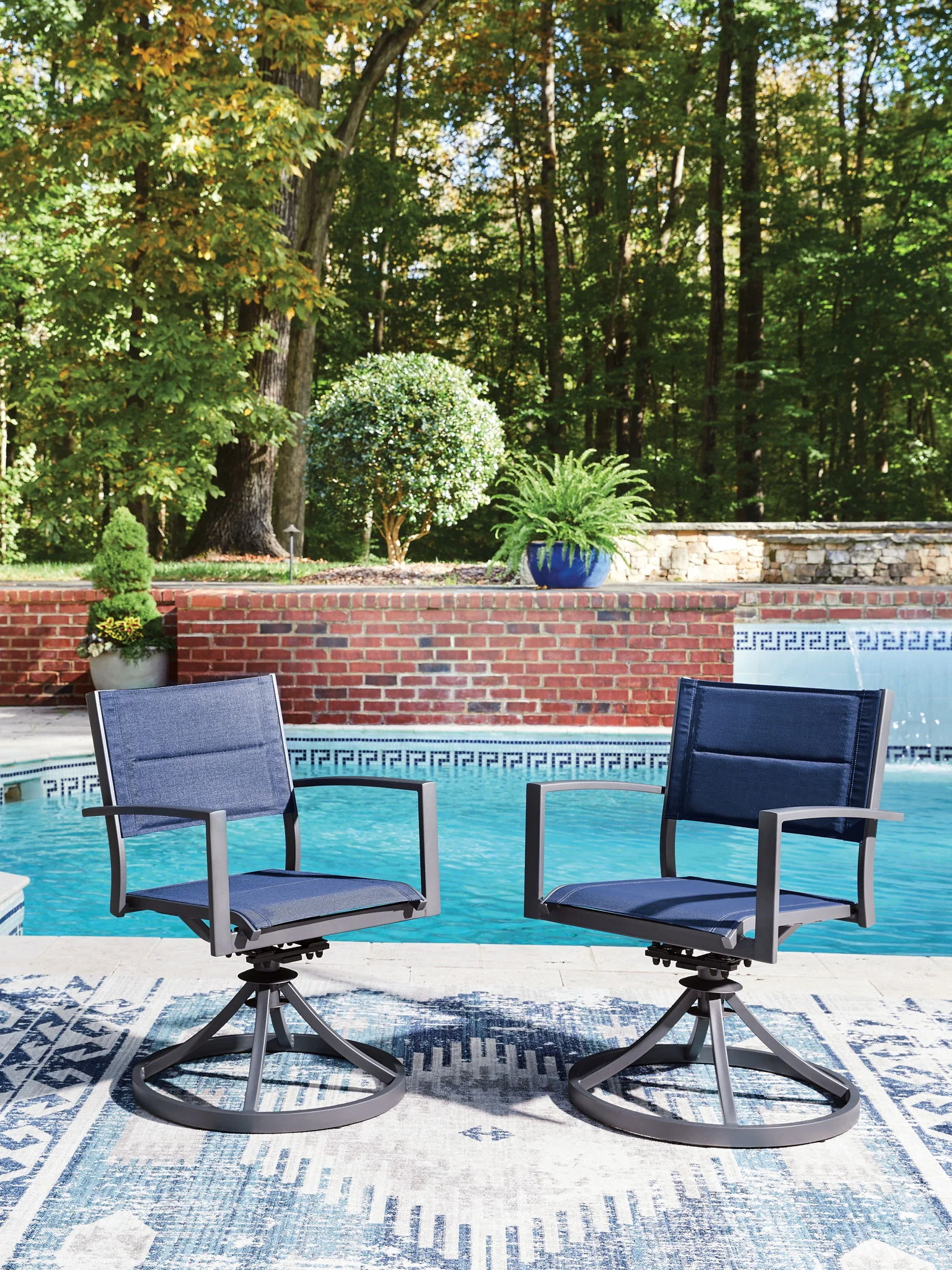Rocky Creek - Sling Swivel Chair (Set of 2) - Blue / Gray - Image 4