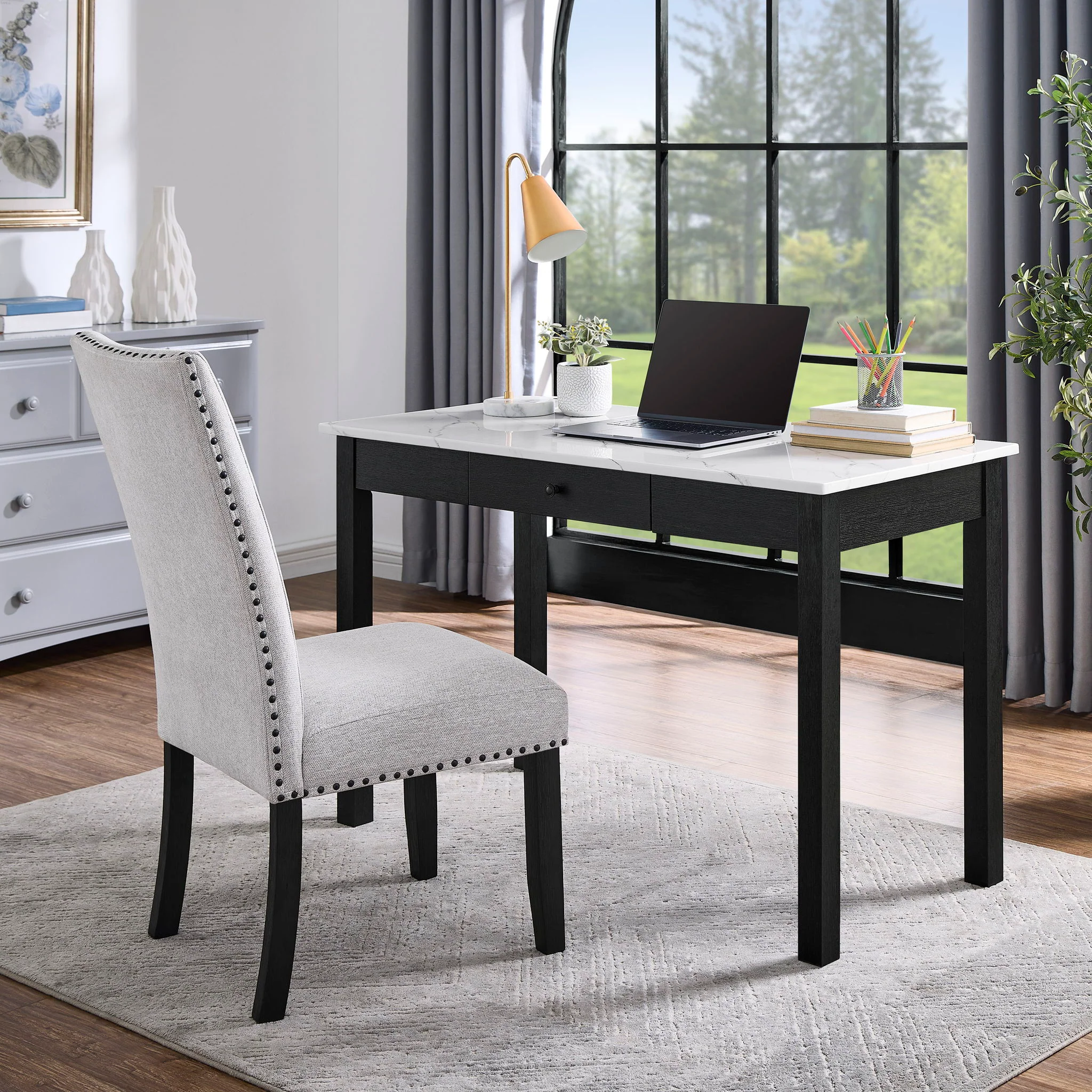 Rylee - Faux Marble Desk - Black / White - Image 2
