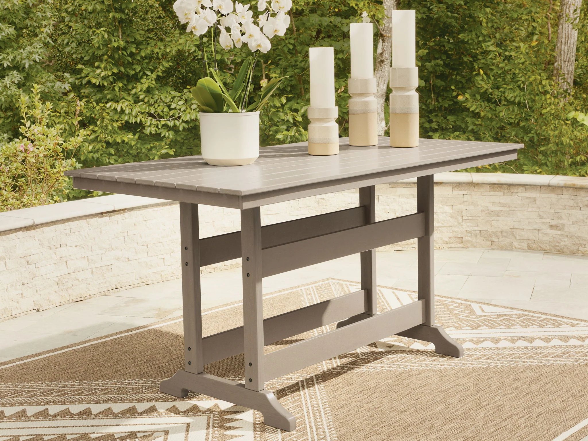 Seacliff Beach - Rectangular Counter Height Dining Table With Umbrella Option - Medium Brown - Image 3