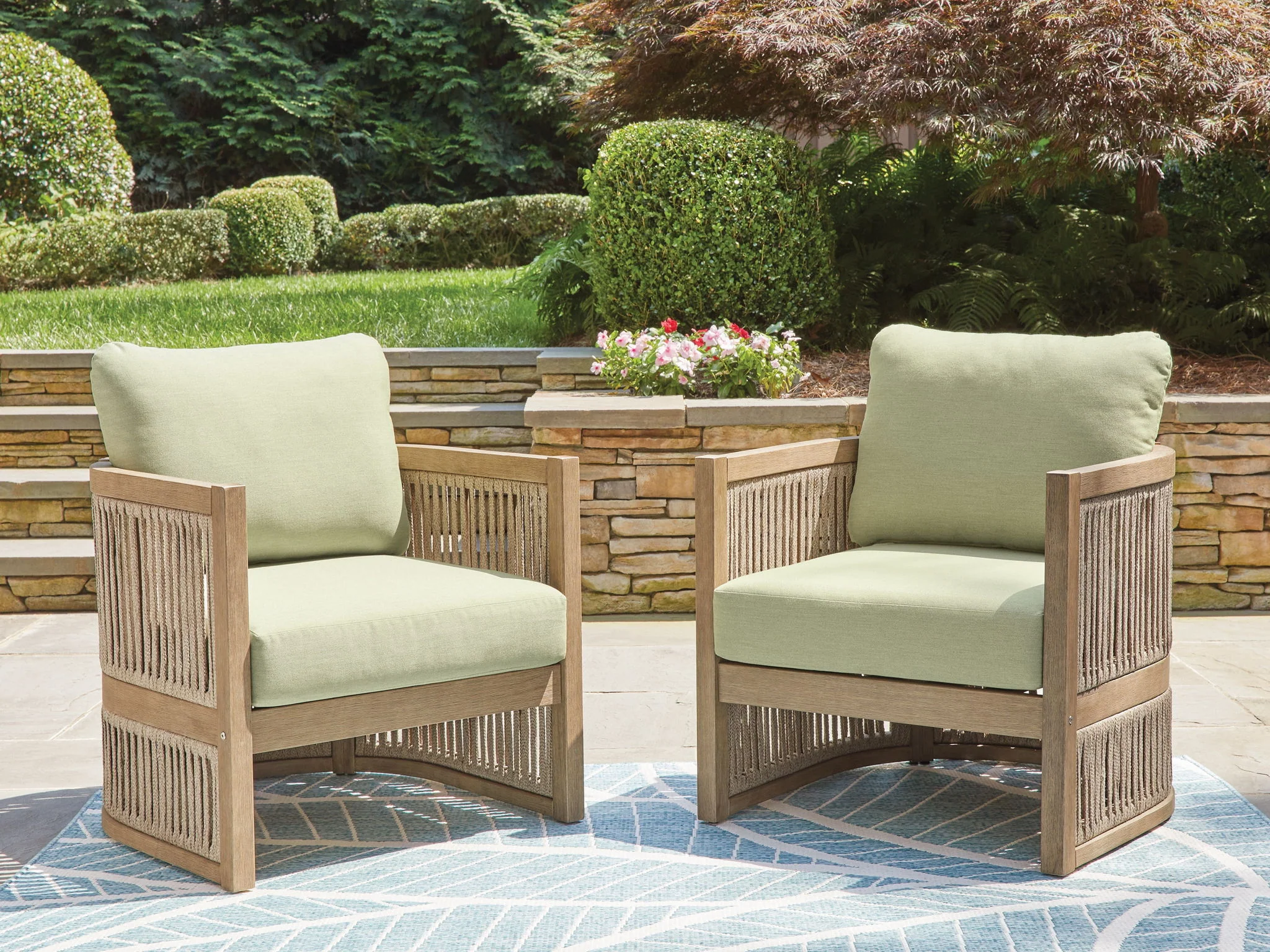 Serena Shores - Lounge Chair With Cushion (Set of 2) - Beige / Green - Image 2