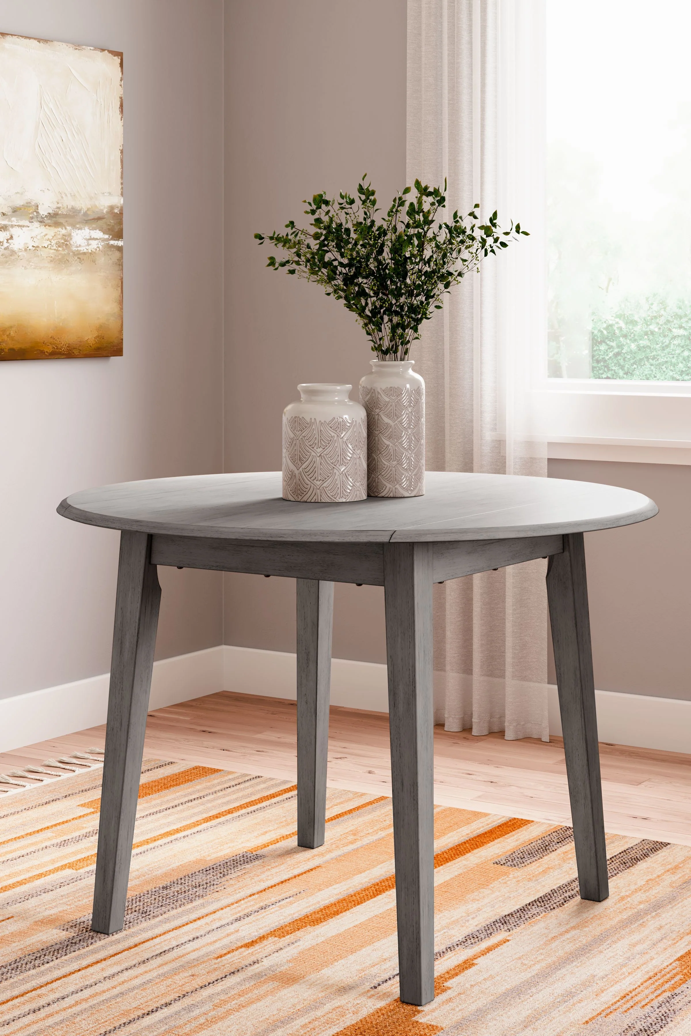 Shullden - Round Drm Drop Leaf Table - Gray - Image 3