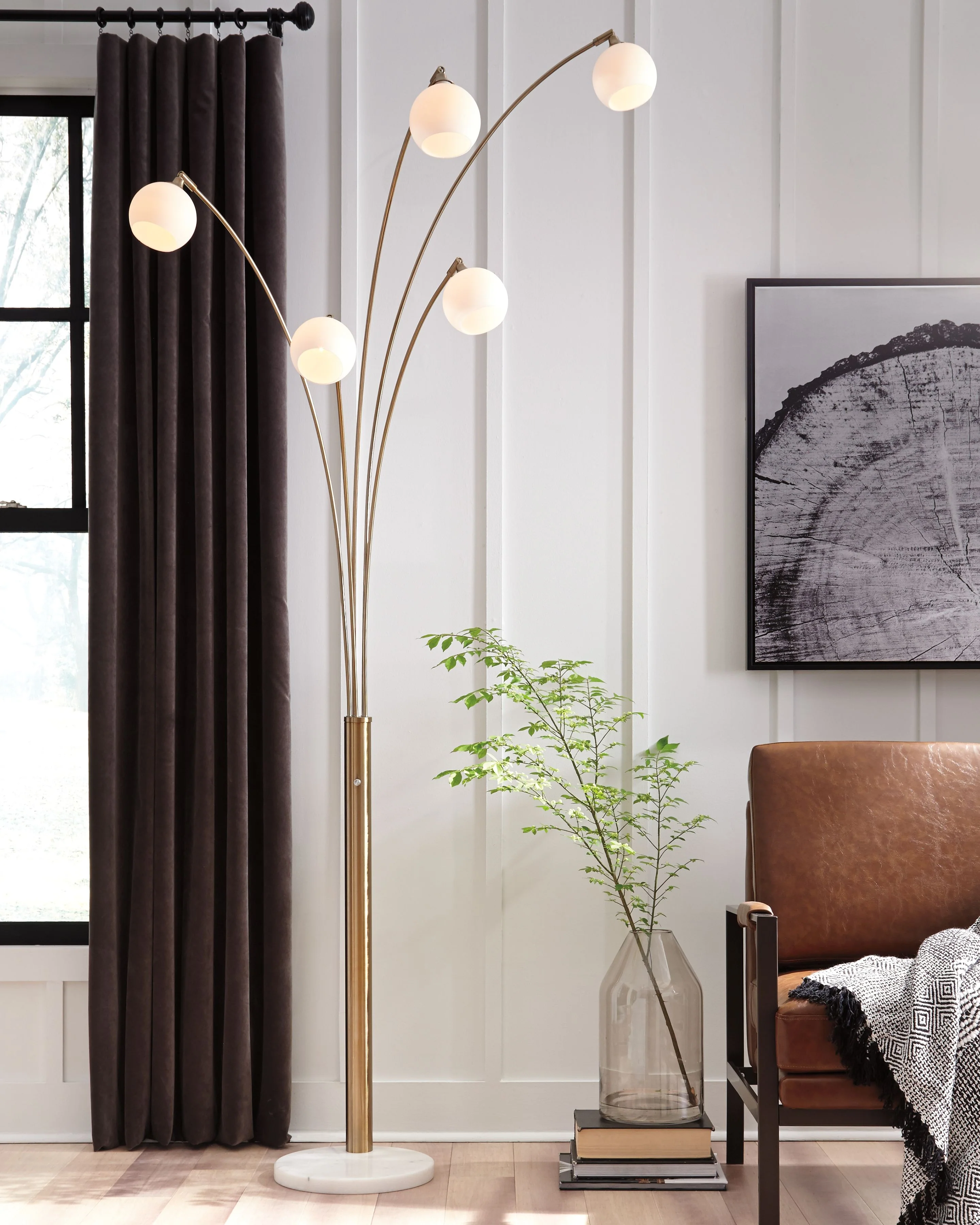 Taliya - Metal Arc Lamp - Champagne / White - Image 3