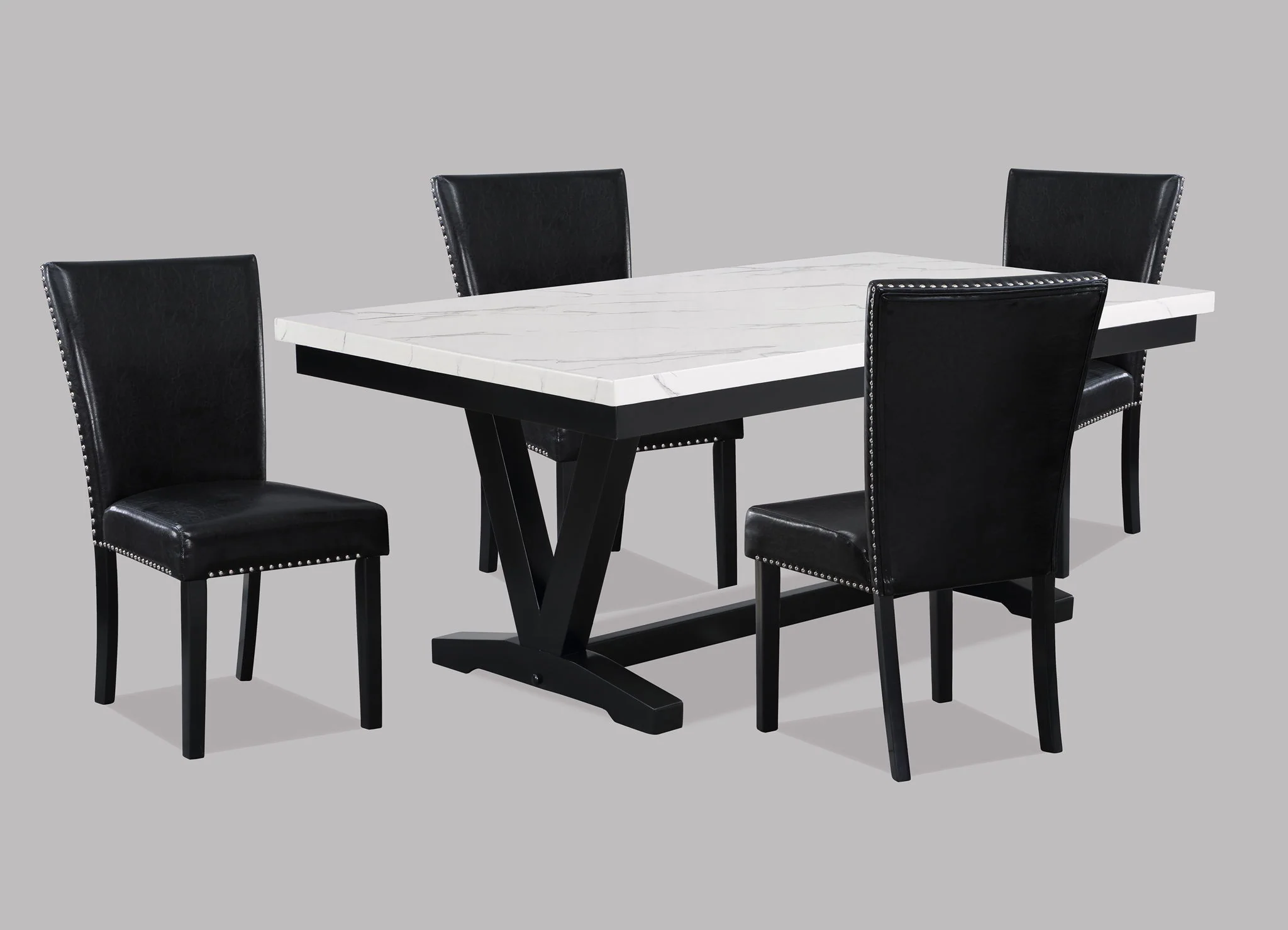 Tanner - Dining Table, Faux Carrara Marble - White / Black - Image 2