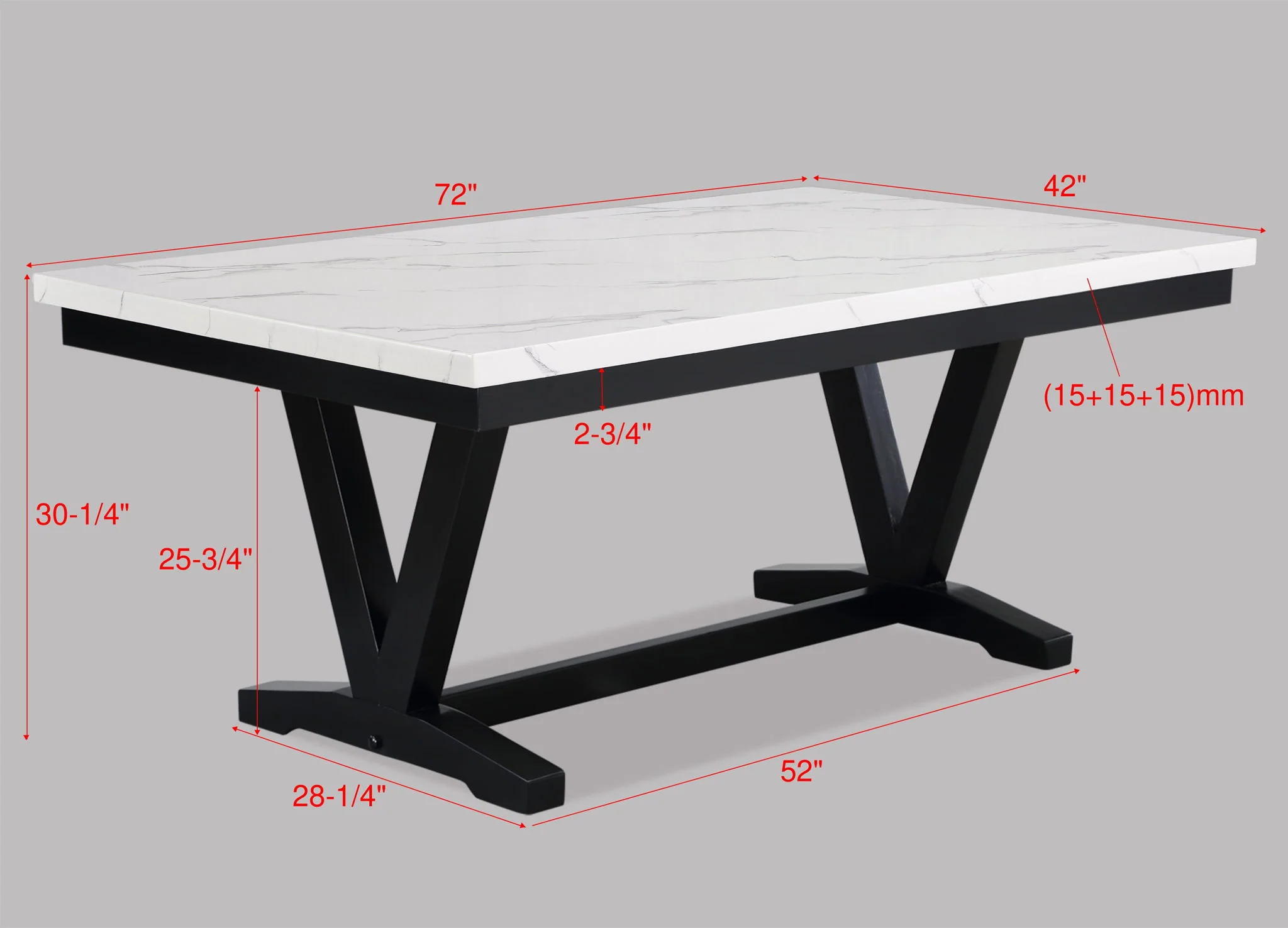 Tanner - Dining Table, Faux Carrara Marble - White / Black - Image 3