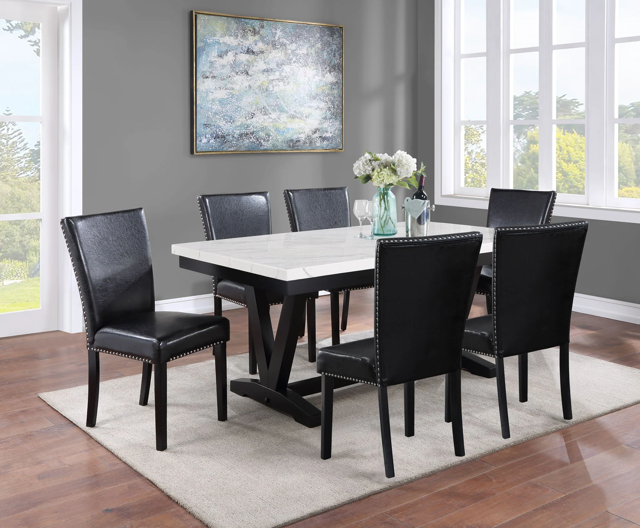 Tanner - Dining Table, Faux Carrara Marble - White / Black - Image 4
