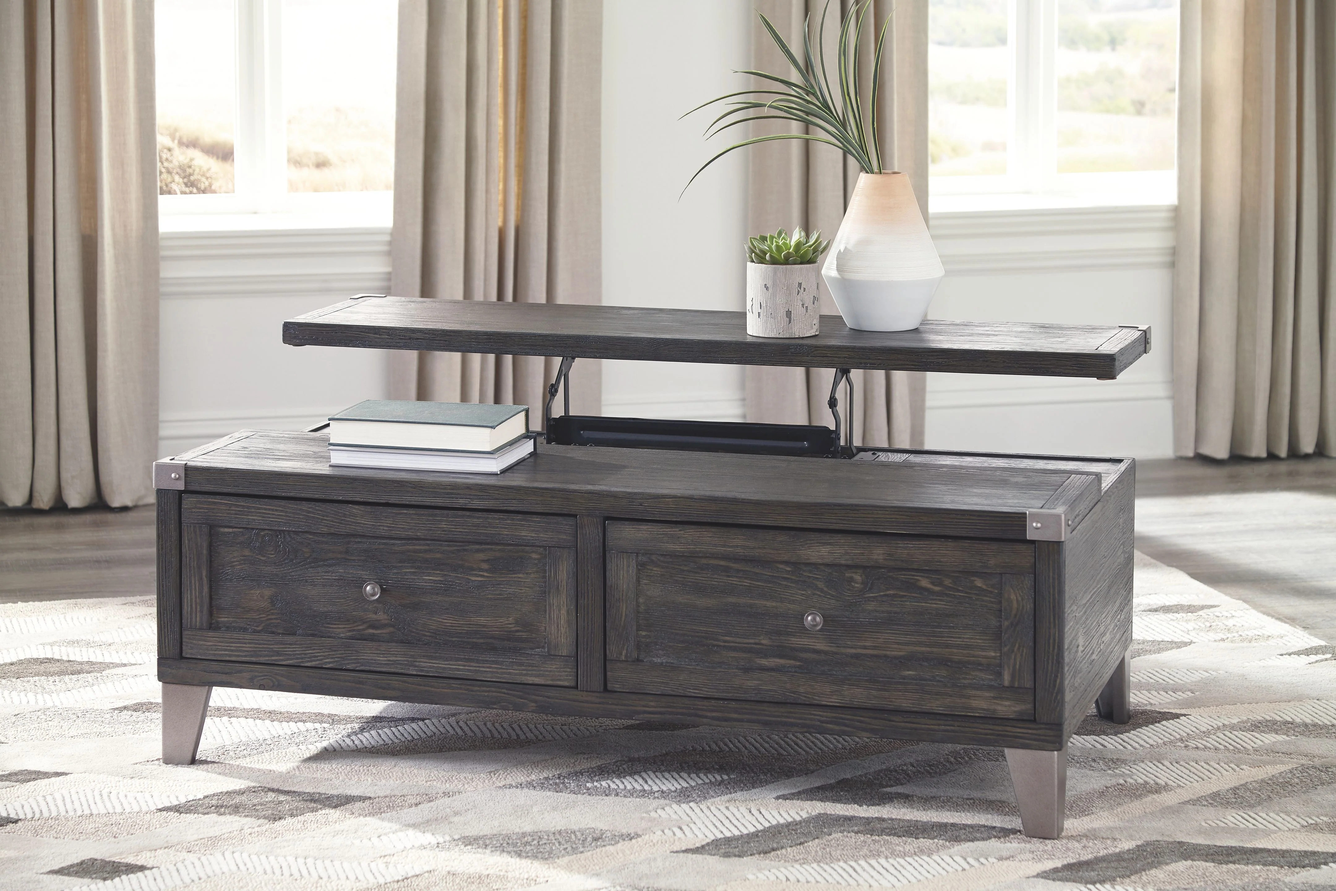 Todoe - Lift Top Cocktail Table - Dark Gray - Image 2