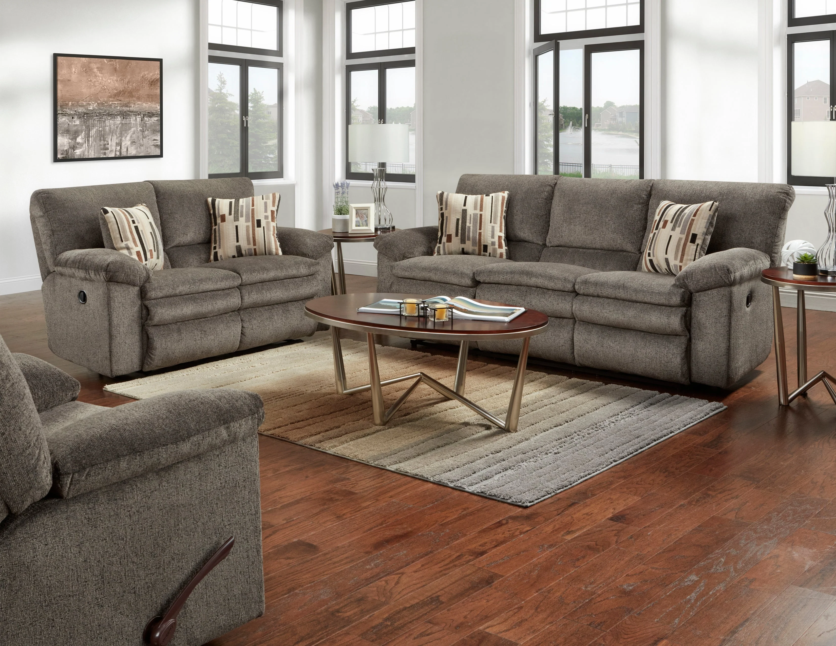 Tosh Pewter Reclining Sofa and Loveseat Set by Catnapper