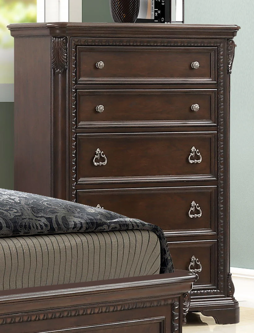 Traditional 5 Drawer Chest - Mahogany - Image 3