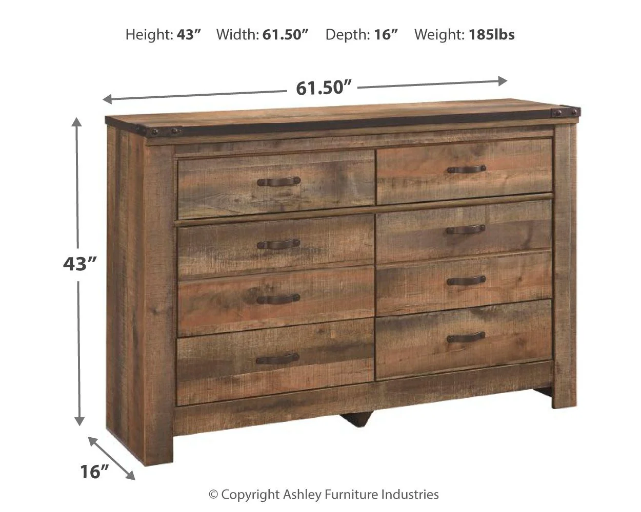 Trinell - Six Drawer Dresser - 61.34" x 15.98" x 42.99" - Brown Dark - Image 3
