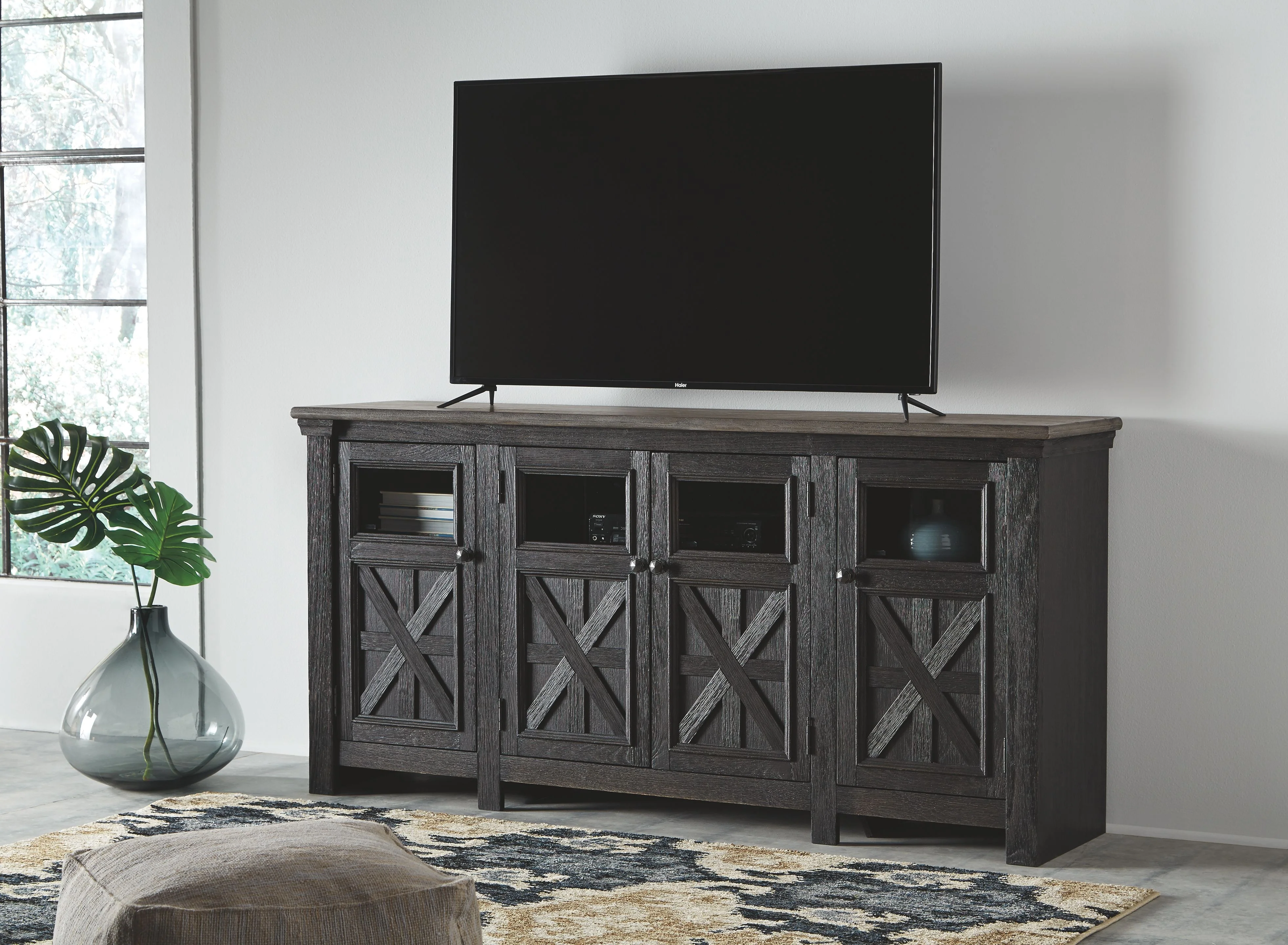 Tyler Creek - Extra Large TV Stand - Black / Gray - Image 3