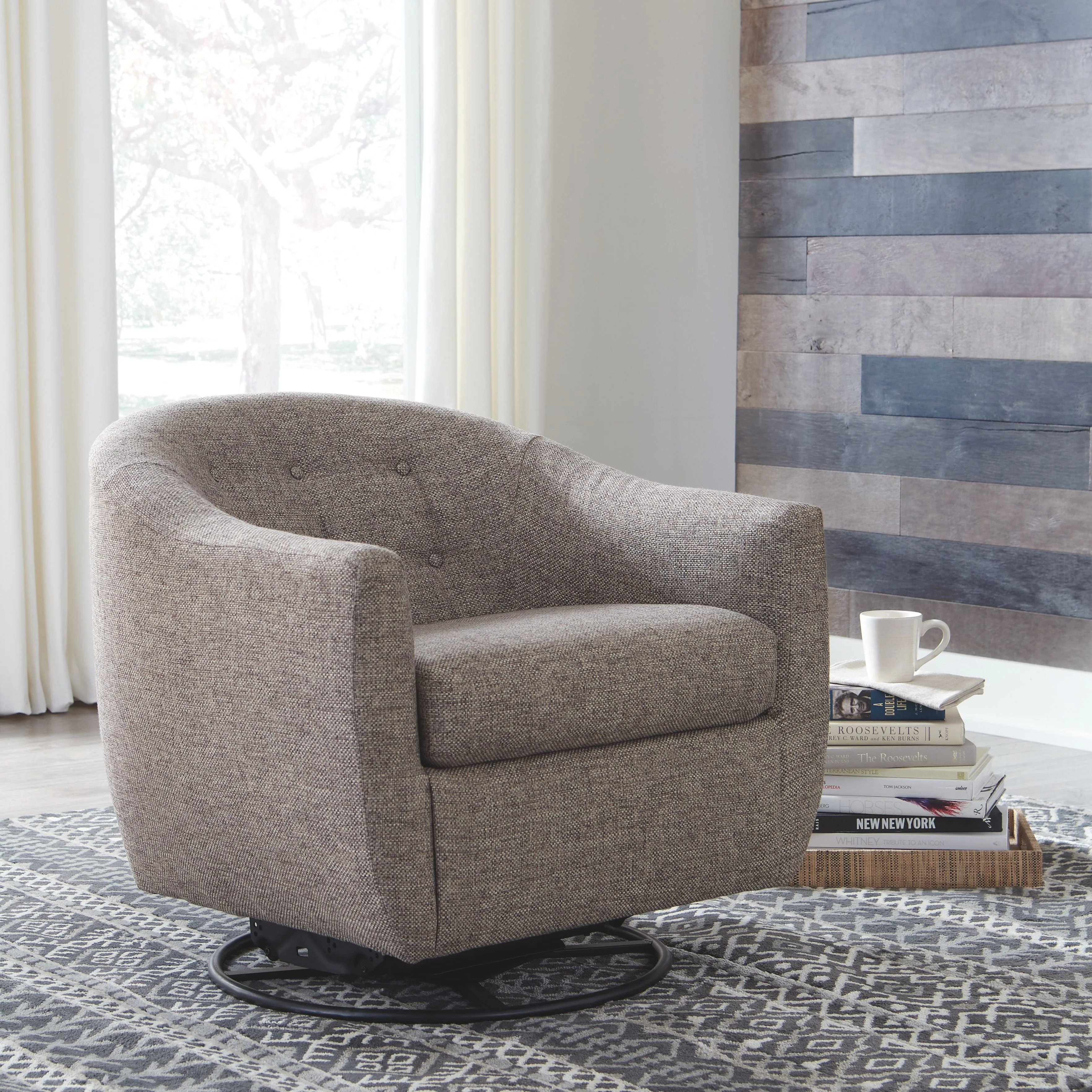 Upshur - Swivel Glider Accent Chair - Taupe - Image 3