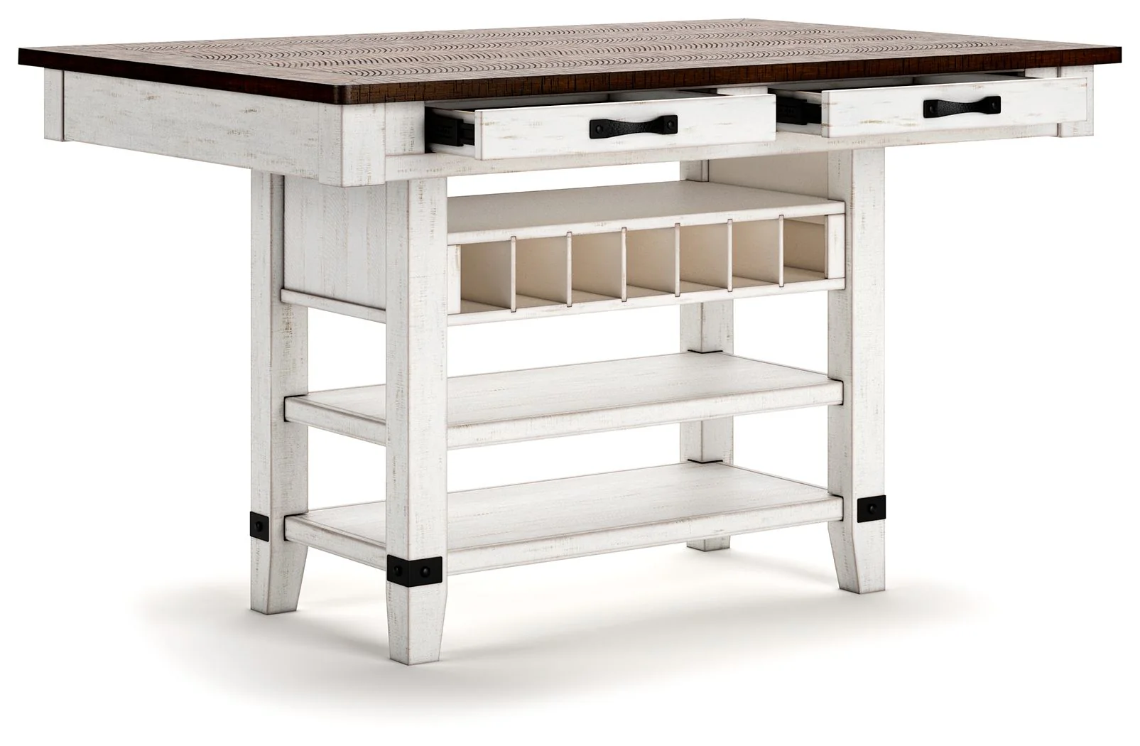 Valebeck - 5 Pc. - Counter Table With Wine Rack, 4 Swivel Stools - White / Brown - Image 4