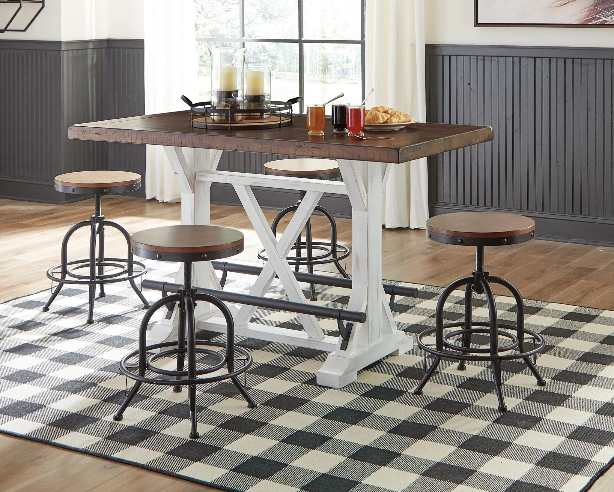 Valebeck - Rectangular Dining Room Counter Table - White / Brown - Image 4