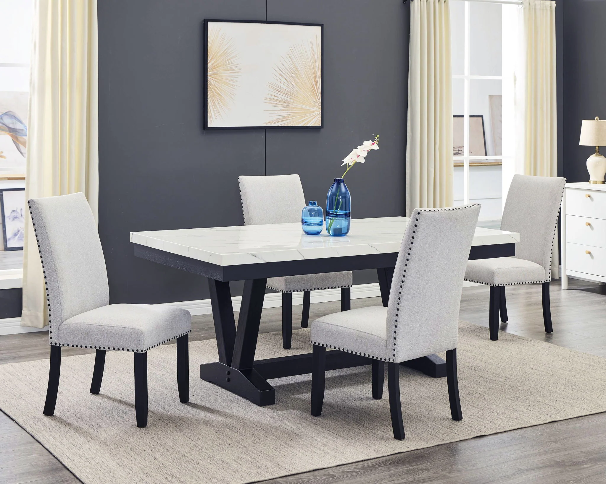 Vance - 5 Piece Dining Room Set - Charcoal / Dove