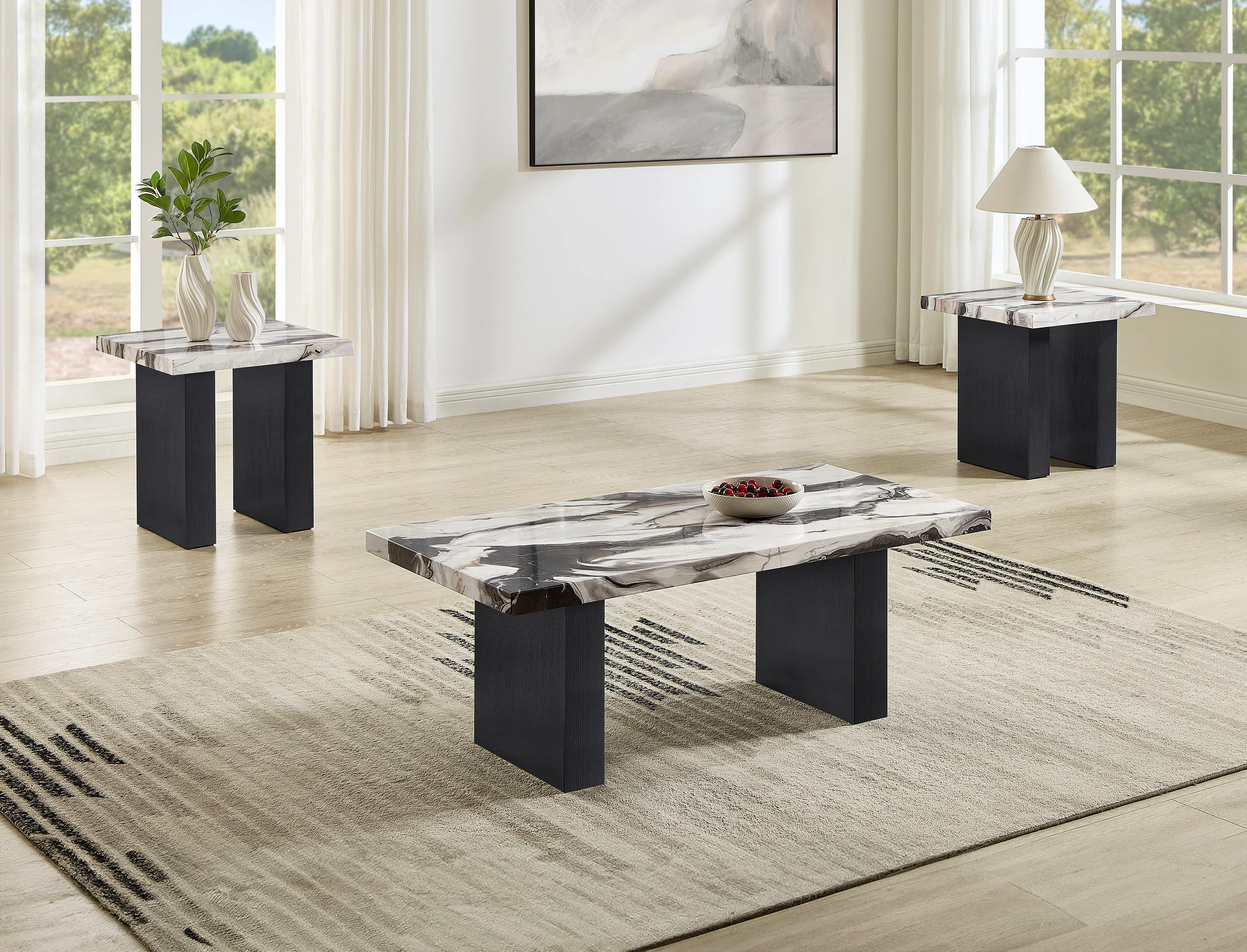 Vega 3Pc Faux Marble Coffee Table Set
