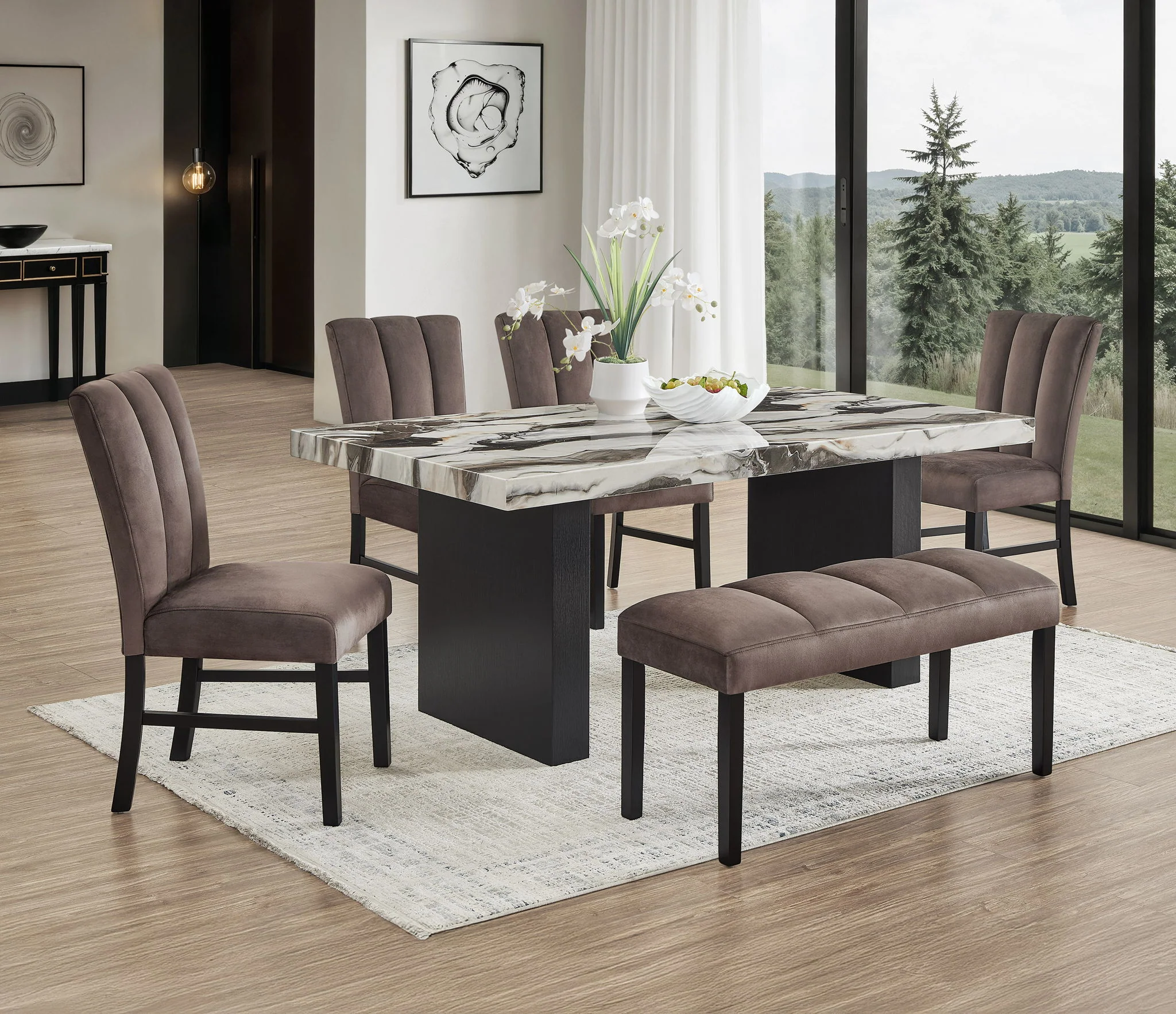 Vega Dining Room Set - White / Gray Brown