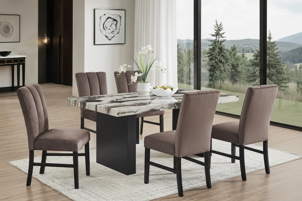 Vega Dining Room Set - White / Gray Brown - Image 2