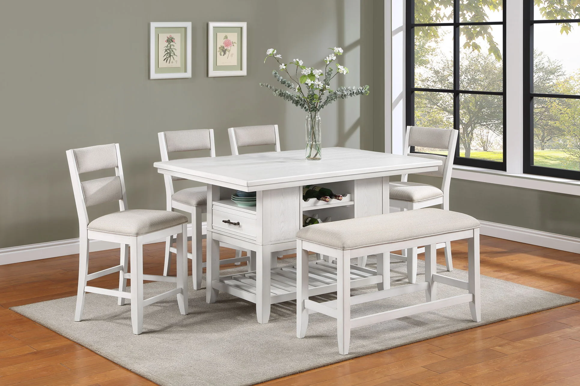 Wendy - Counter Height Bench - White / Beige - Image 3