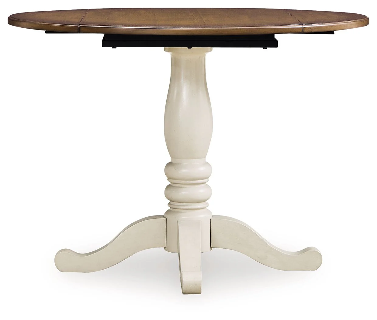 Wirloni - Round Dining Room Drop Leaf Table - Antique White / Brown - Image 3