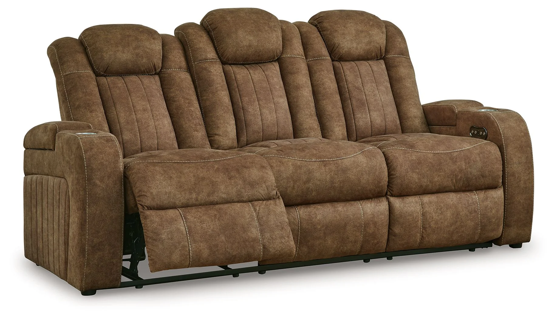Wolfridge - 2 Pc. - Power Reclining Sofa, Power Reclining Loveseat With Console - Brindle - Image 3