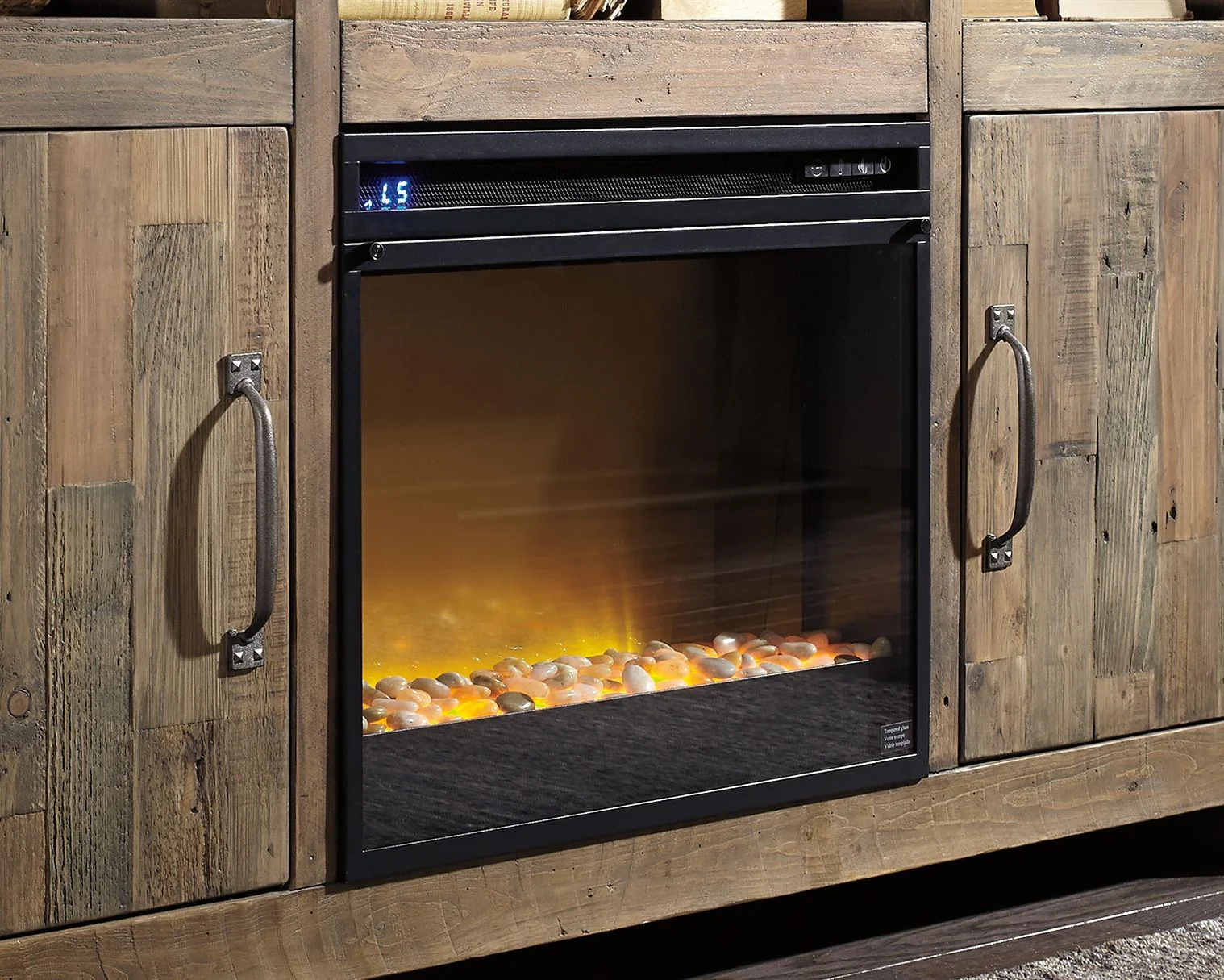 Wynnlow - 63" TV Stand With Glass/Stone Fireplace Insert - Gray - Image 2