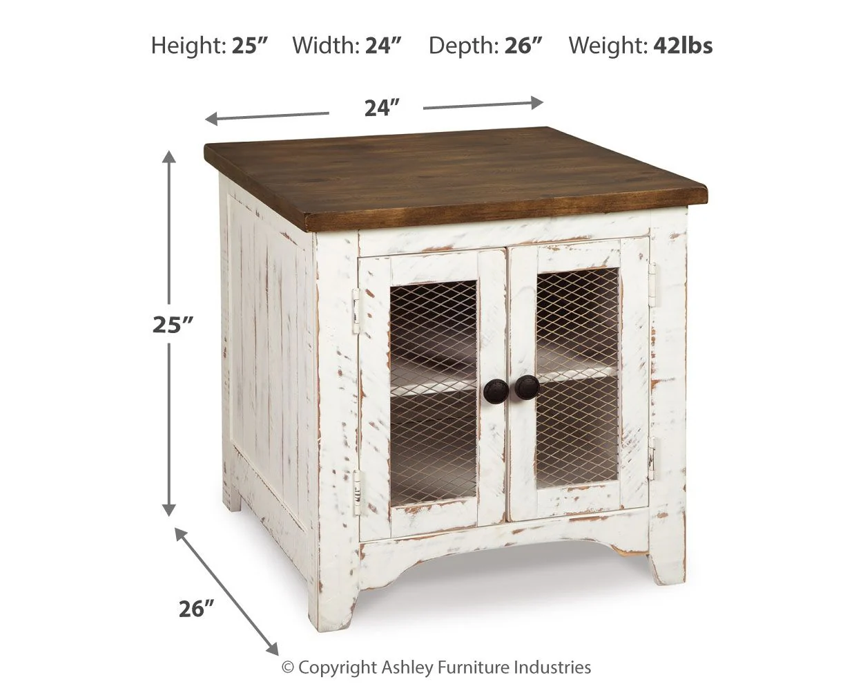 Wystfield - Rectangular End Table - 2 Doors - White / Brown - Image 2